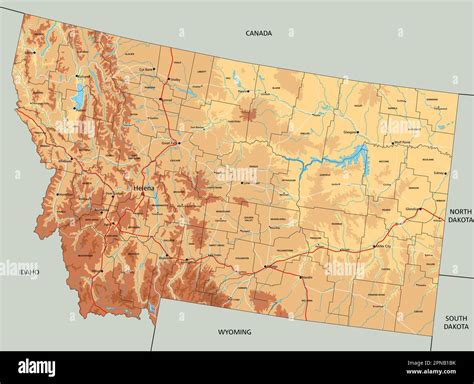 Highly detailed Montana physical map with labeling Stock Vector Image ...