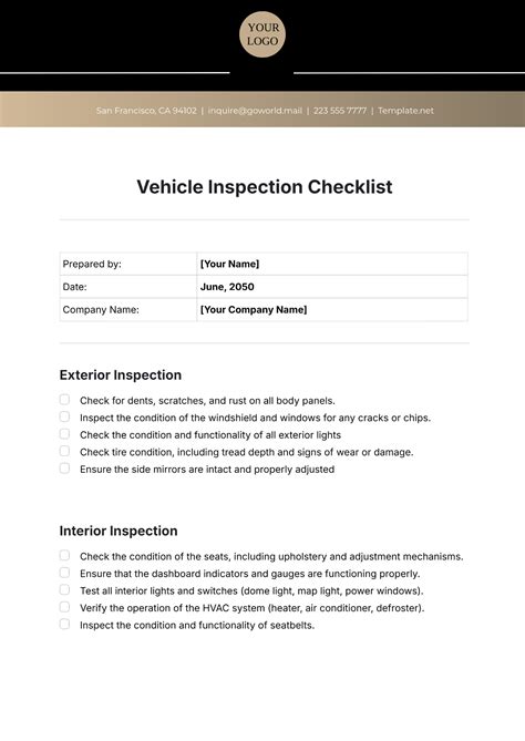 Free Rental Vehicle Checklist Template to Edit Online