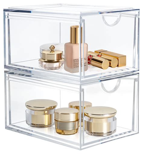 AMEITECH 2 Pack Clear Stackable Storage Drawer, Bathroom Makeup ...