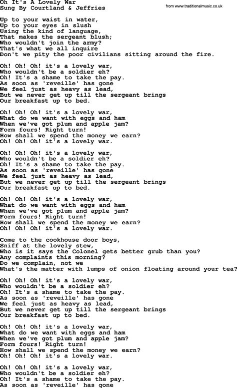 World War One(WW1)Era Song Lyrics for: Oh It's A Lovely War