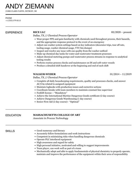 Image result for Process Operator Resume Sample