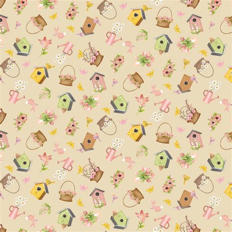 Gnome Grown CD2003 Beige Bird Cage Flowers Timeless Treasures ...