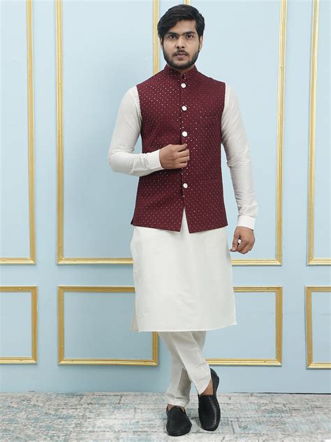 Maroon Embroidered Nehru Jacket: Exquisite Men's Ethnic Wear – See Designs
