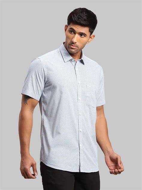 Men Blue Tailored Fit Print Cotton Half Sleeve Shirts – MyRaymond
