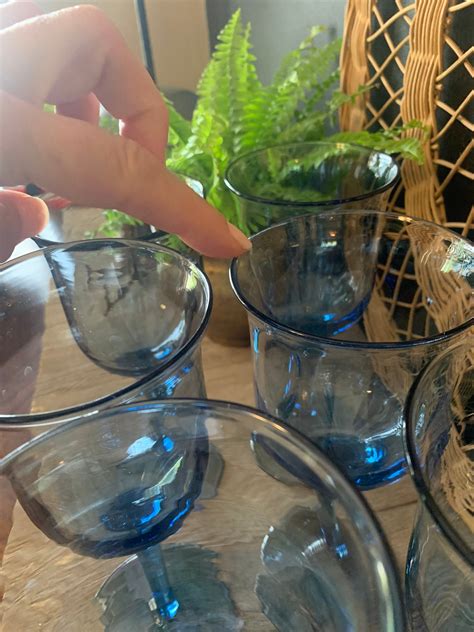Vintage Blue Tulip Shaped Wine Glasses Set of Six Footed - Etsy