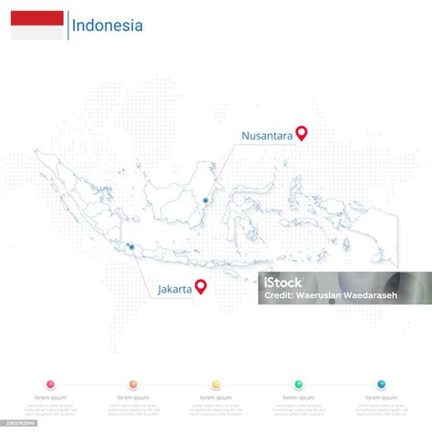Indonesia Map Detailed Infographic And Pin Of Country Capital Nusantara On White Background ...