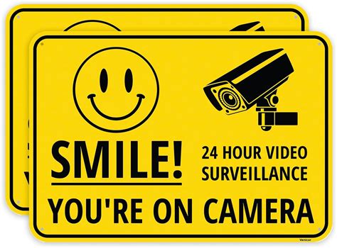 2PC Smile Your On Camera Sign, 14 x 10 Inches - Aluminum - Security ...