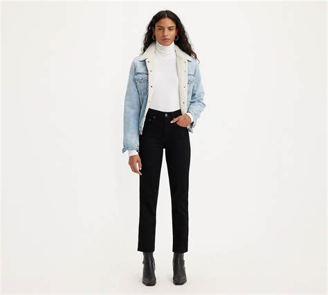 724 High Rise Slim Straight Cropped Women's Jeans - Black | Levi's® CA