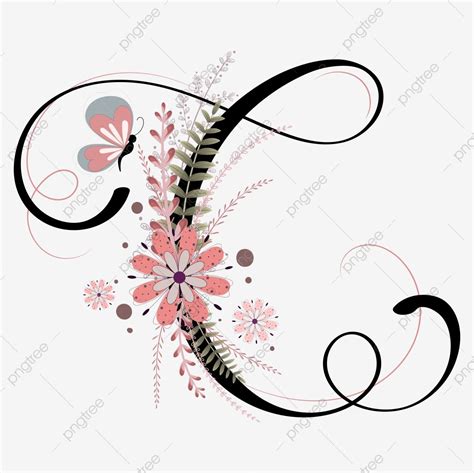 Hand Lettered Alphabet C with Flower and Butterfly Invitation Card