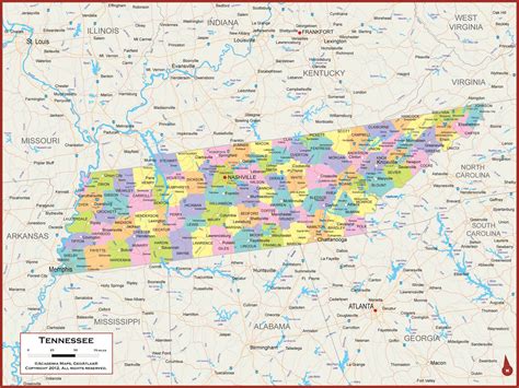 Buy 60 x 45 Giant Tennessee State Wall with Counties - Classroom Style ...