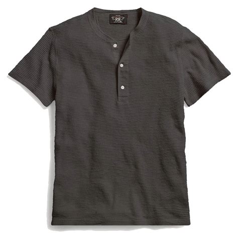RRL by Ralph Lauren Waffle-Knit Short-Sleeve Henley Shirt Faded Black ...