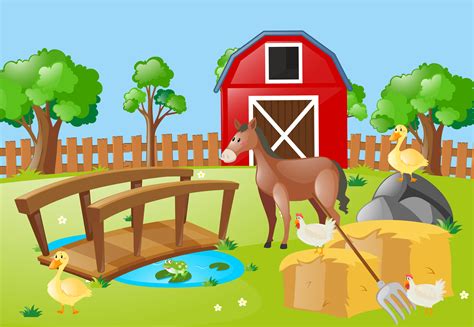 Farm scene with animals in the field 370253 Vector Art at Vecteezy