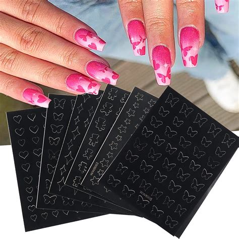 Airbrush Nail Stencils - French Star Heart Bear Butterflies Decals ...