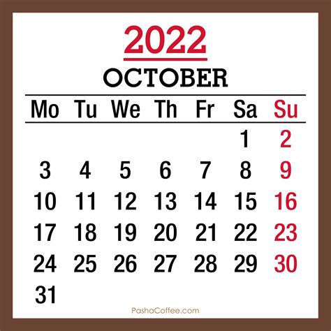 October 2022 Calendar Printable