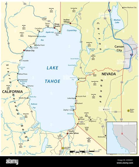 Map of Lake Tahoe, California, Nevada, USA Stock Photo - Alamy