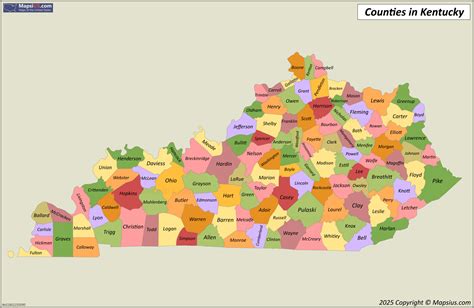 Kentucky County Map - List of counties in Kentucky - MapsiUS.com