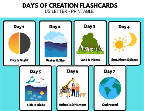Days of Creation Flashcards, Sunday School Lesson, Bible Story Activity ...