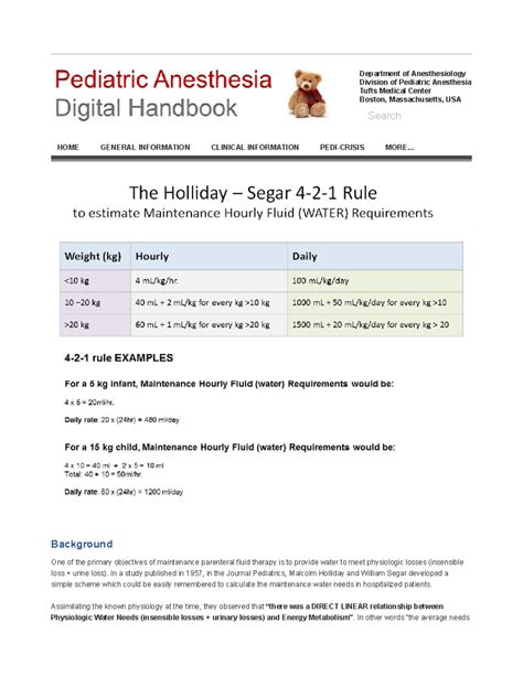 4 2 1 rule or Holliday-segar fluid maintenance rule - Department of ...