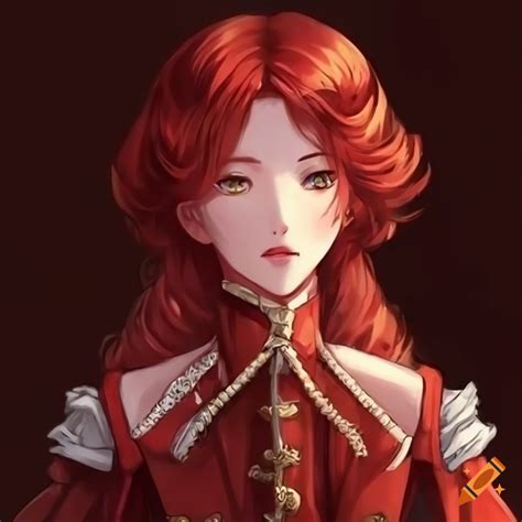 Anime-style portrait of a noblewoman with red hair on Craiyon