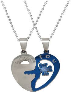 Men Style Couple Broken Heart Flower Key I Love You Locket With 2 Chain ...