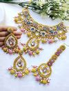 Handmade Pink Floral Jewelry Set for Haldi & Mehndi Occasions
