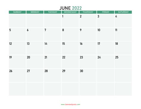 June 2022 Printable Calendar | Calendar Quickly