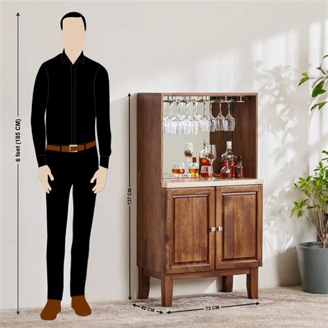 Buy Giza Composite Marble Top Bar Cabinet - Beige and Brown from Home ...