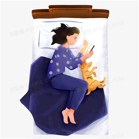 手绘卡通女孩躺在床上玩手机素材图片免费下载_PNG素材_编号1kxi8q4np_图精灵