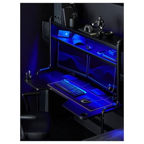 FREDDE gaming desk, black, 140/185x74x146 cm (551/8/727/8x291/8x571/2 ...