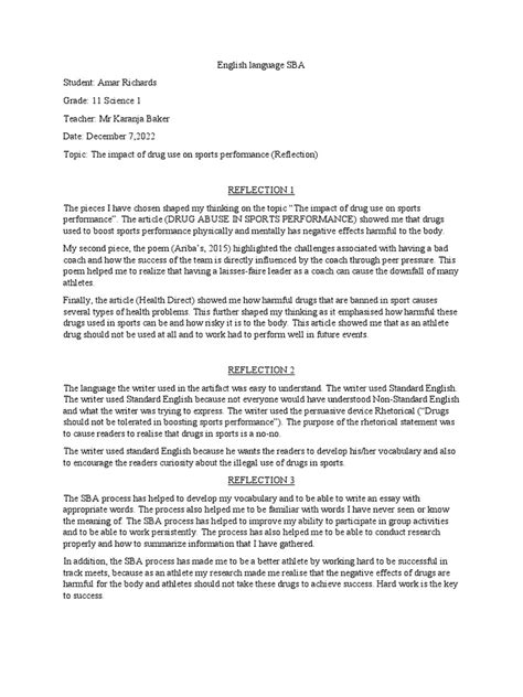 Image result for Reflection 2 English SBA Example