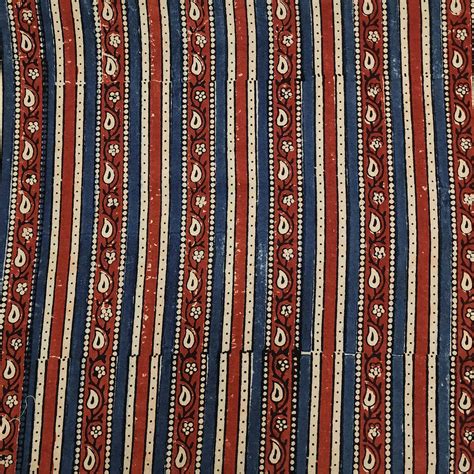 Pure Cotton Ajrak Rust Blue And Rust Red With Cream Stripes Border Han ...