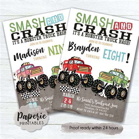 Monster truck birthday party invitation monster truck etsy – Artofit