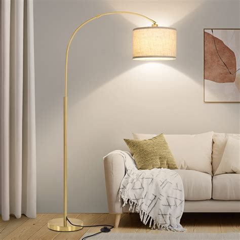 Gold Floor Lamp, Arc Floor Lamp for Living Room with Adjustable Drum ...