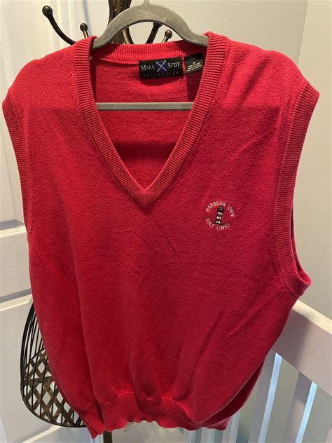 Mark Scot Mens Red Sweater Vest Harbour Town Golf Lin… - Gem