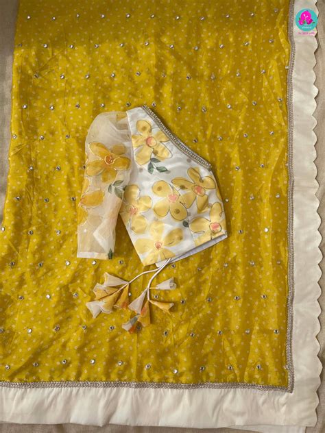 Mirror worked chiffon saree with Floral Organza Blouse – Srijauppe