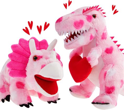 Amazon.com: Deekin 2 Pcs Dinosaurs Valentine Stuffed Animals Kawaii ...