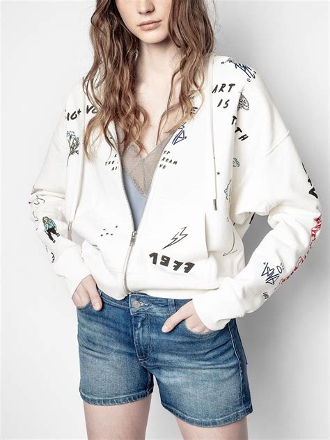 Artistic Graphic Hoodies Women Spring Autumn Cotton Zip-up Rock Fashion ...