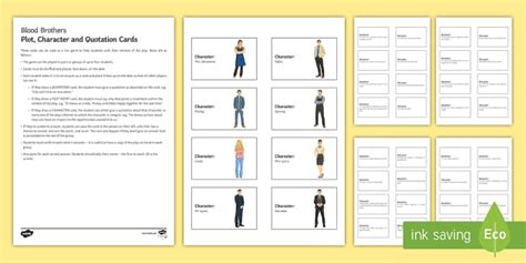 Blood Brothers Plot, Character and Quotation Revision Cards