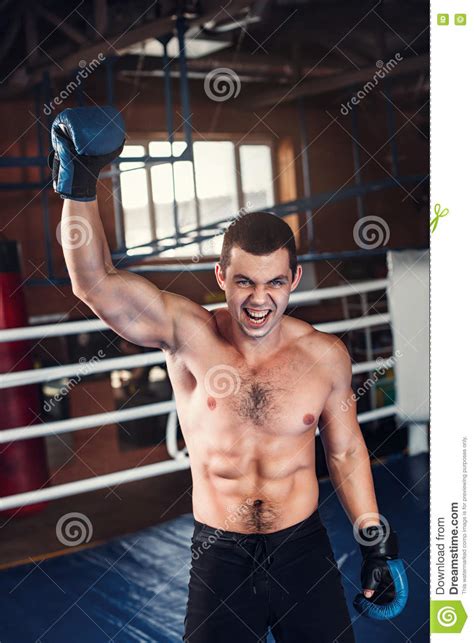 Boxer with an Angry Face Has Raised a Hand Up. Stock Photo - Image of ...