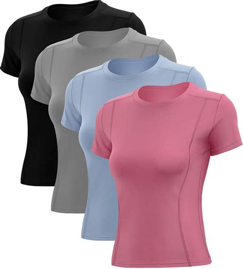 Amazon.com: Cozypower 4 Pack Women Workout Shirts Short Sleeve Workout ...