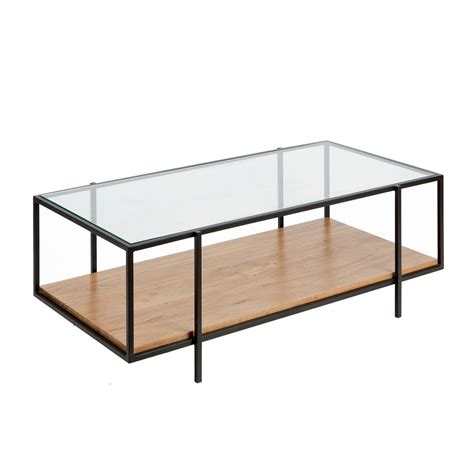 Mira Rectangle Glass Top Coffee Table With Storage Shelve