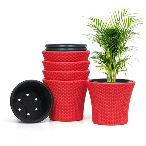 Livzing 11 inch Plastic Self Watering Flower Pots | Indoor & Outdoor ...
