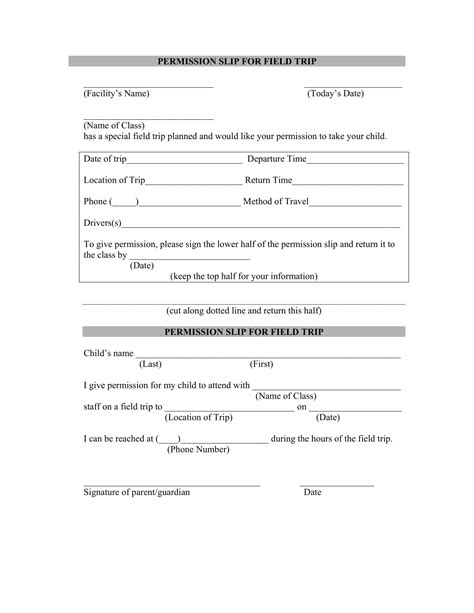 Template Field Trip Permission Slip