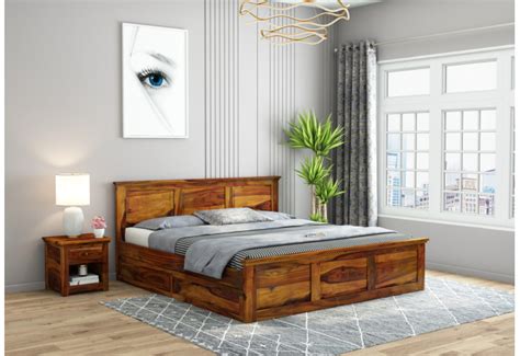 Buy Jordan Low Floor Double Bed ( King Size, Honey Finish ) Online in ...