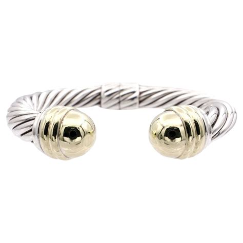 David Yurman Sterling Silver 14k Gold Dome Hinge Cable Cuff Bracelet ...