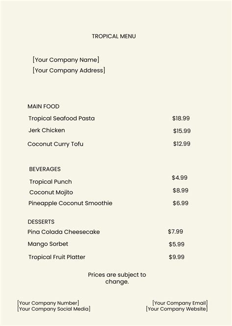 Free Tropical Menu Template to Edit Online
