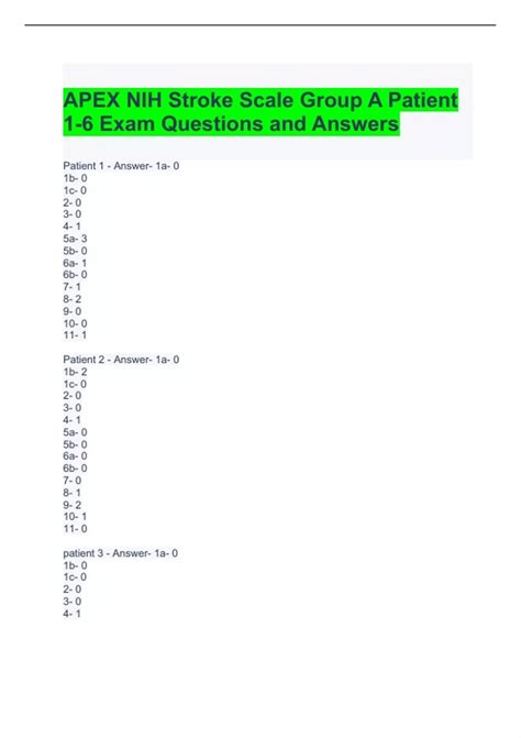APEX NIH Stroke Scale Group A Patient 1-6 Exam Questions and Answers ...