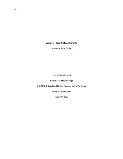 Leonard V Pepsico Inc