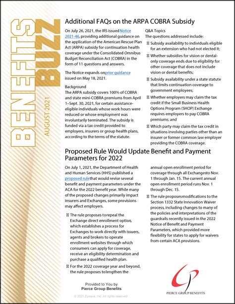 Benefits Newsletter: ARPA COBRA Subsidy, Additional FAQs Released ...