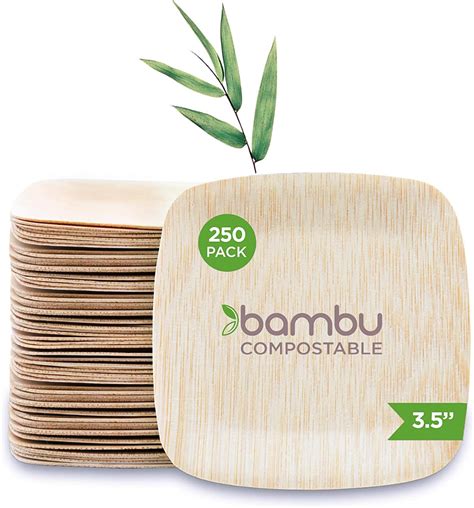 Amazon.com: Bambu, 3.5 Inch Square Disposable Bamboo Plates, Organic ...